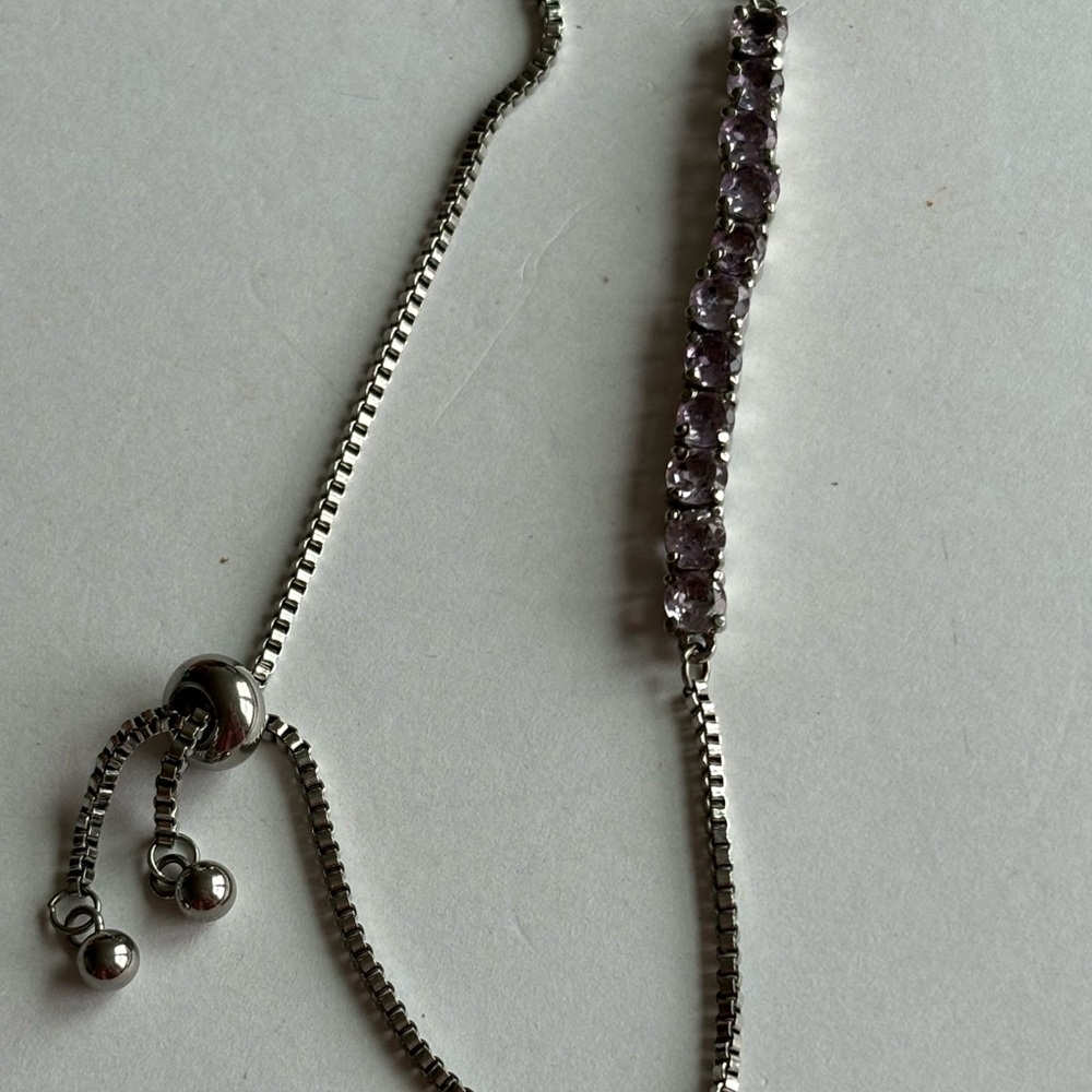 Light violet color rhinestone bolo bracelet/ adjustable/ silver tone